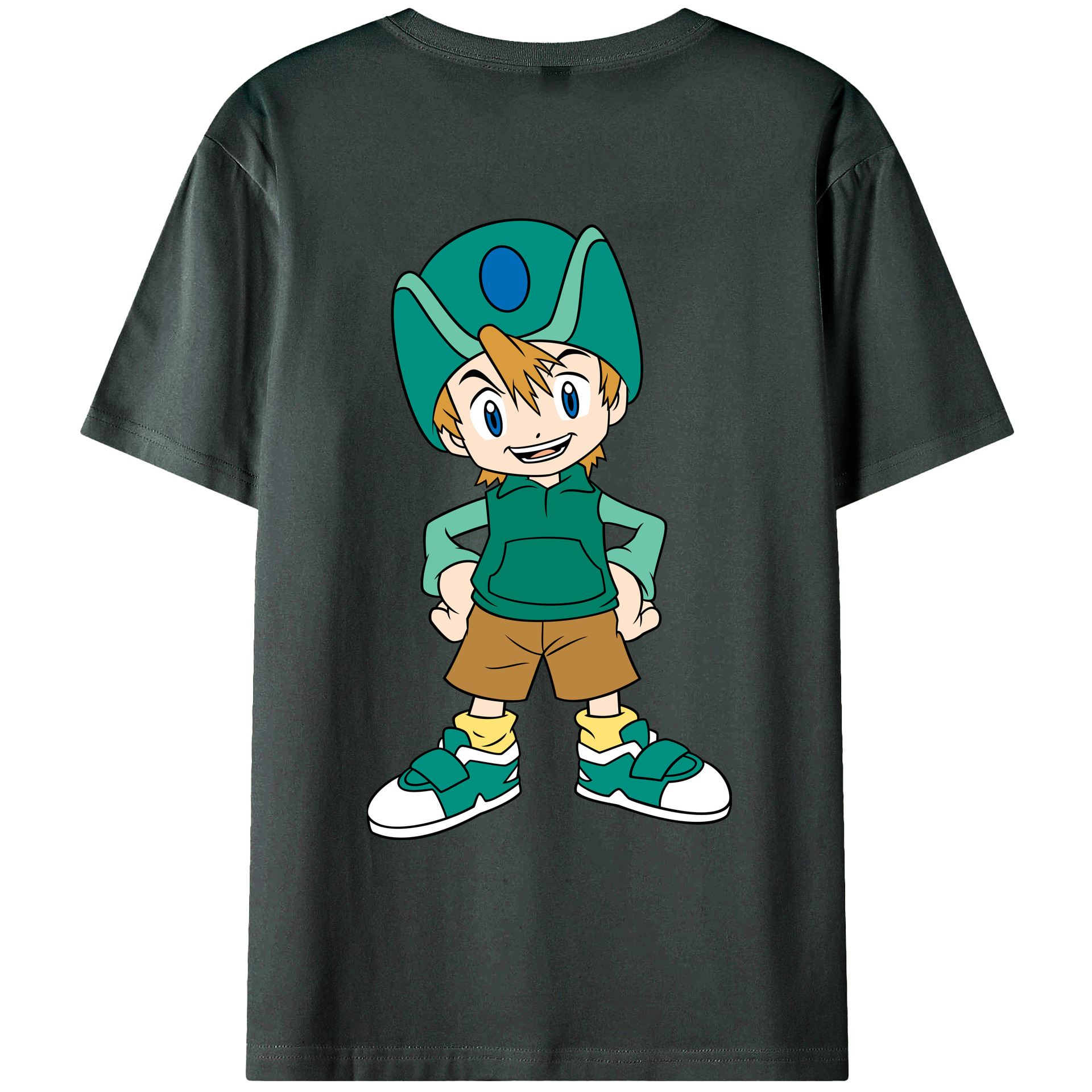 （画像用） Digimon デジタルモンスター/デジモン 綿100％ メンズ半袖Tシャツ（バックプリント） 通気性